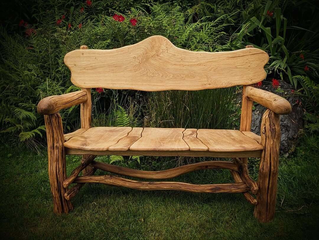 Large Rustic Salvaged Oak Garden Bench. Handmade in Wales, UK