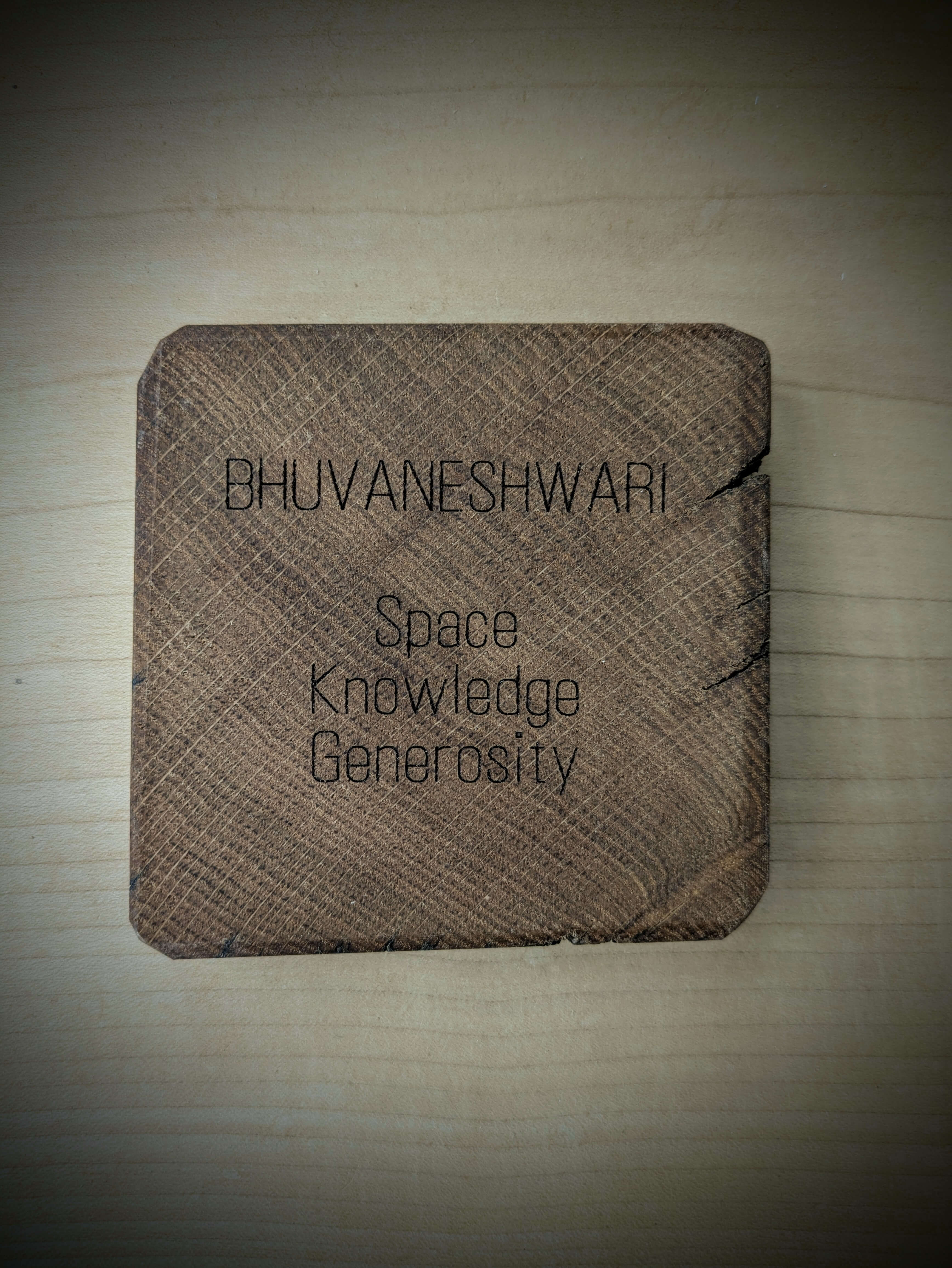 Spiritual cosmic coaster made out of reclaimed Welsh oak fence posts