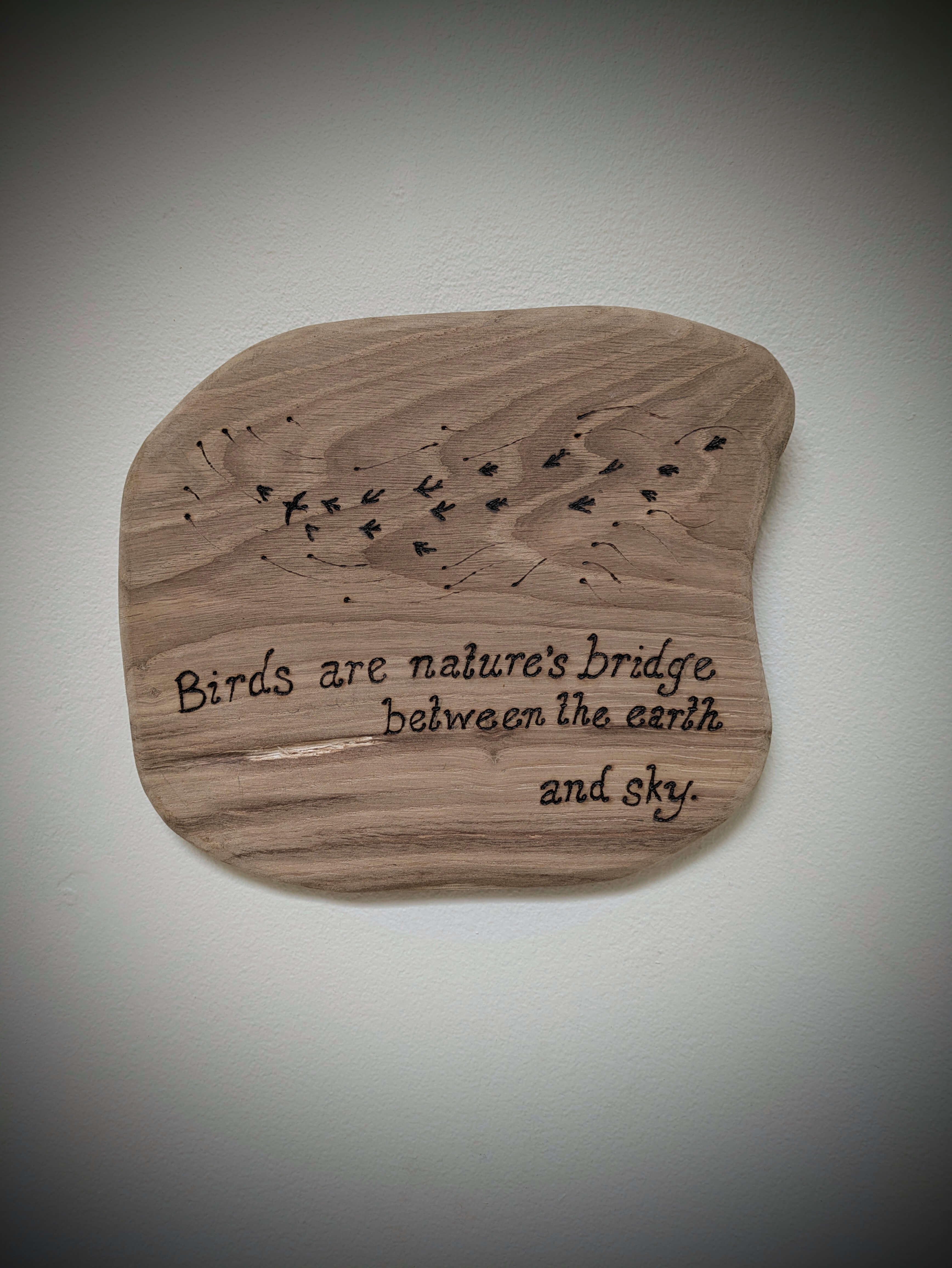 "Birds Are Natures Bridge Between the Earth and Sky" pyrography