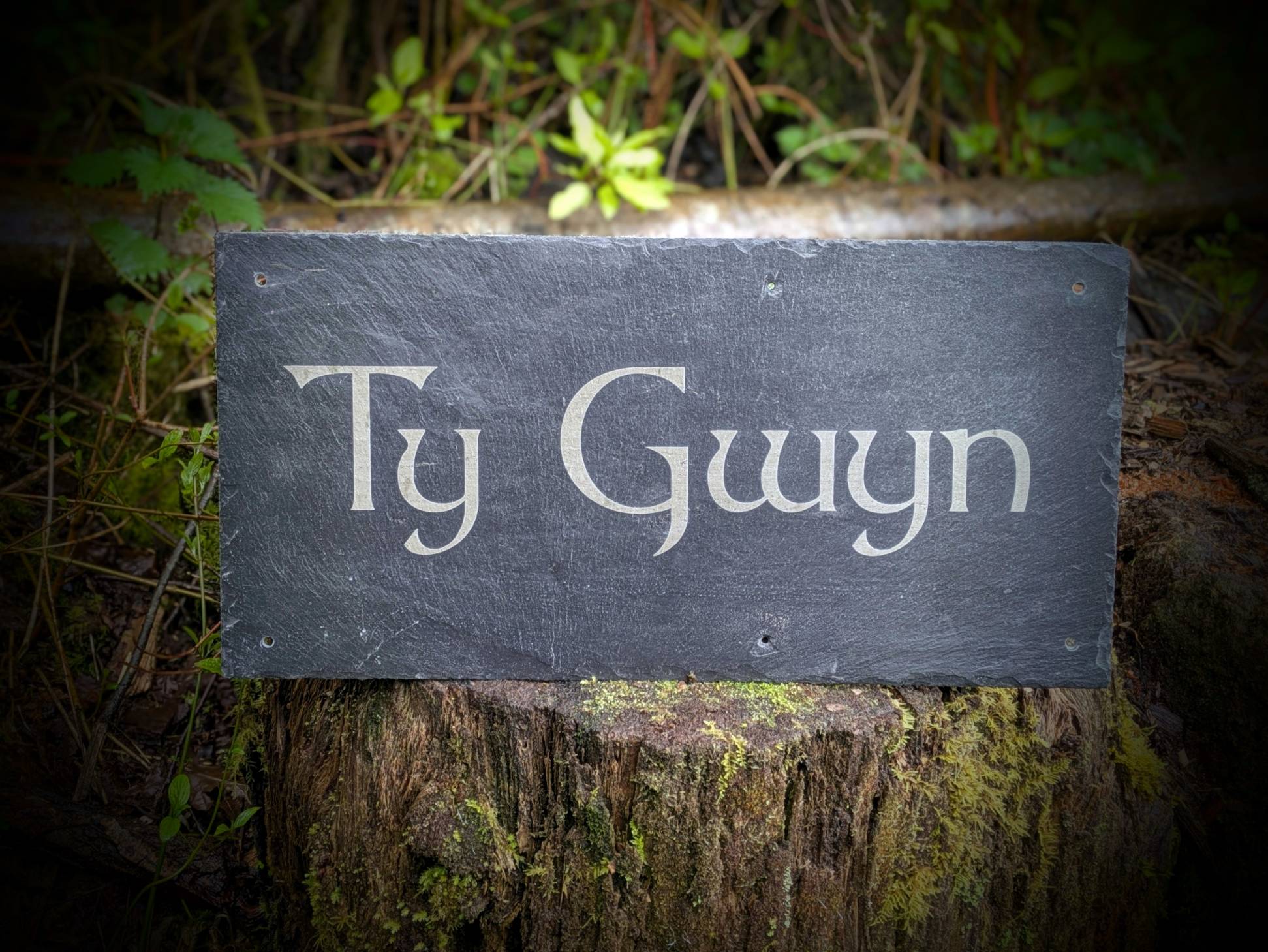 Laser engraved house sign made with reclaimed Welsh slate