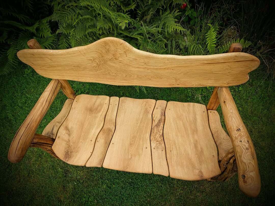 Large Rustic Salvaged Oak Garden Bench. Handmade in Wales, UK