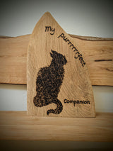 Cat pyrography (woodburning) block made from reclaimed Welsh timber