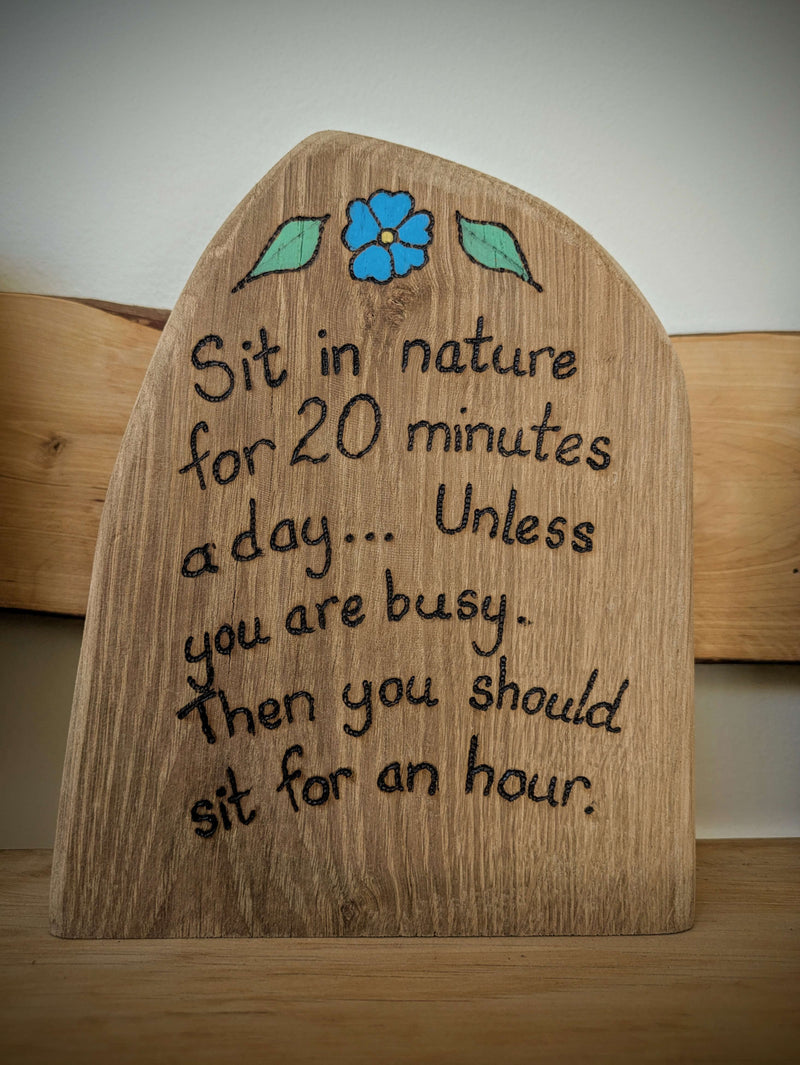 Sit in nature for 20 minutes pyrography, woodburning 